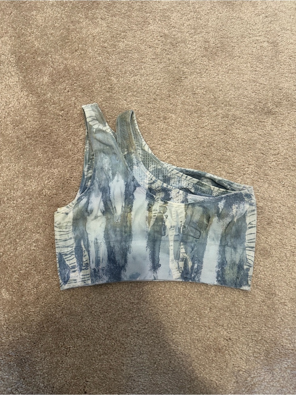 Women's One-Shoulder Sports Bra - Blue Gray Abstract Print